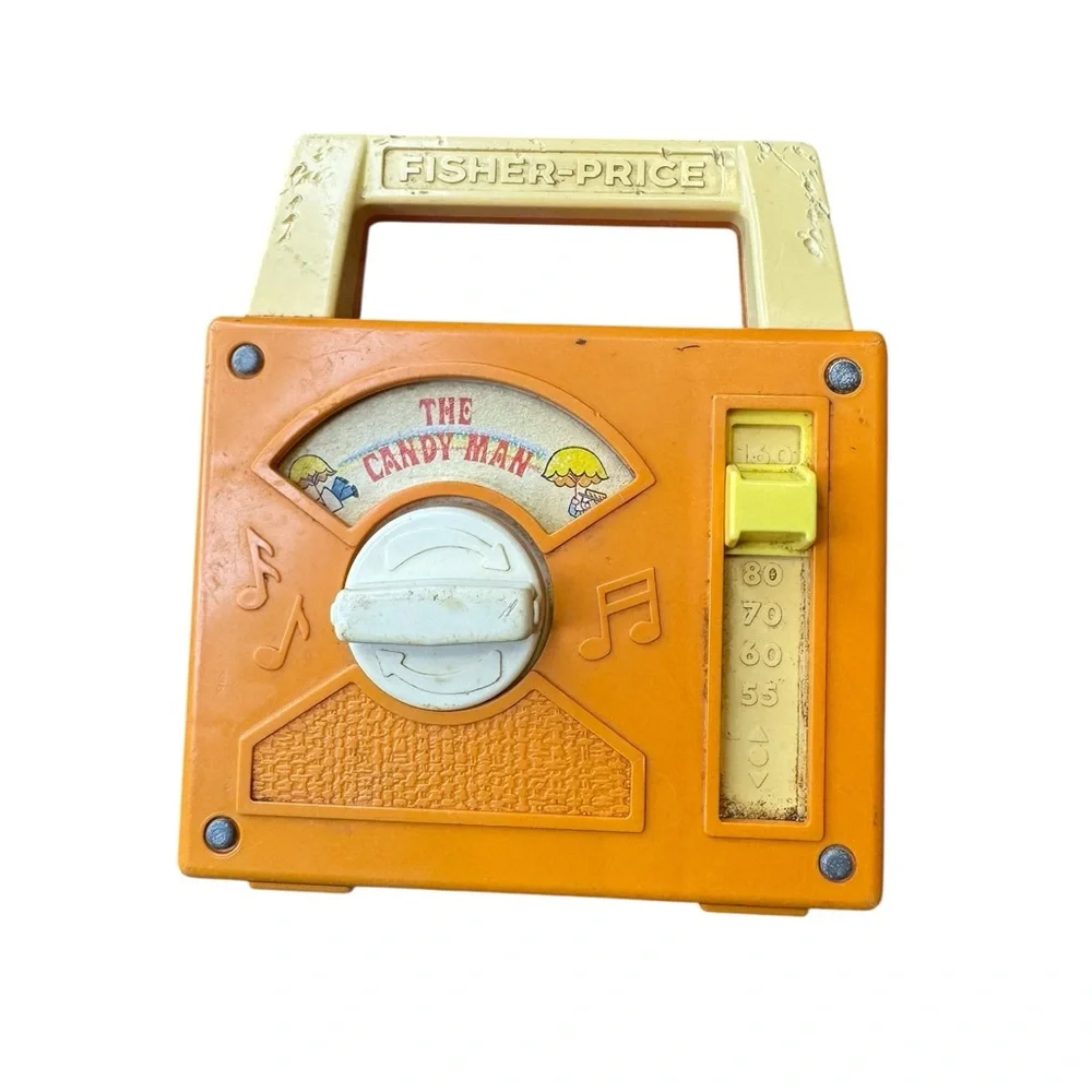 📻 Vintage Fisher Price Wind Up Radio 1978 The Candy Man Orange Toy 📻‎
